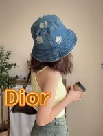 迪奥Dior牛仔破洞渔夫帽女春夏季出游逛街休闲百搭盆帽宽檐显脸小可折叠潮