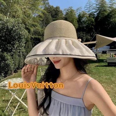路易威登棒球帽 Louisvuitton2025时尚新款透气防晒夏季遮阳帽女韩版防紫外线大檐高品质渔夫帽