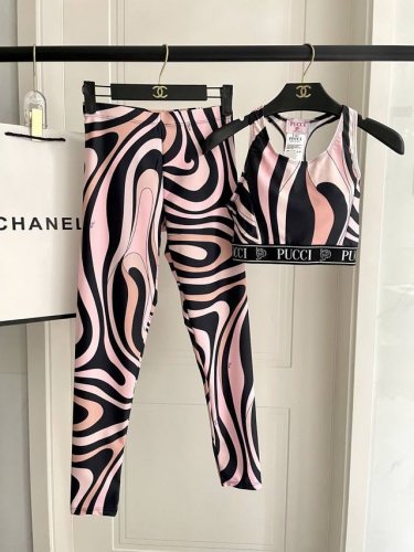 pucci新款高弹力健身长款瑜伽服运动套装~小背心修身提臀显瘦打底裤 S M L Xl