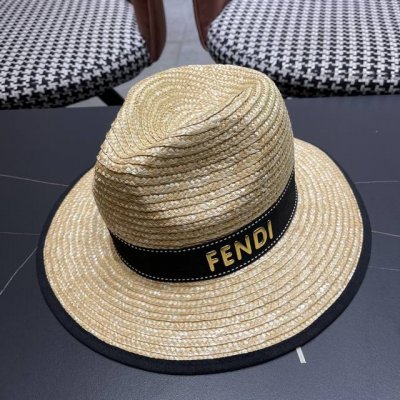芬迪Fendi大帽檐麦秆爵士草帽女夏新款海边防晒遮阳巴拿马 法式复古草编帽子