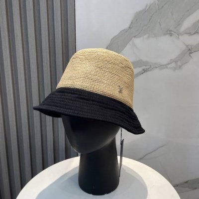 lv路易威登进口拉菲草拼色 盆帽简约不失庄重 低调奢华 极具造型感 ！ 渔夫帽款式设计 ，真心好看也百搭
