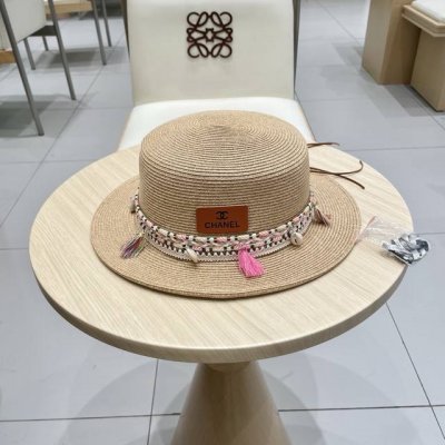Chanel香奈儿新款平顶草帽，细草制作，帽型超赞
