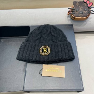 巴宝莉Burberry2024新款针织麻花毛线帽女秋冬季护耳防寒保暖帽子字母贴布冷帽潮