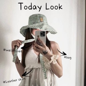 特 配防尘袋 Loewe罗意威 新款田园风格子大沿渔夫帽，百搭日常款～度假出街必备
