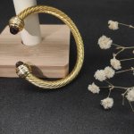 David Yurman 7Mm金色镶嵌石紫钻头手镯 建议适合佩戴的手围16-20Cm 编号Dysz-121