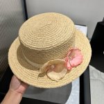 110￥ chanel香奈儿拉菲草礼帽，花朵平顶礼帽，穿衣搭配旅游必备，头围57Cm