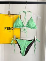 双面可穿 带胸垫 Fendi芬迪新款比基尼套装 印花系带内衣+丁字三角内裤分体泳衣套装 码数：Sml Xl