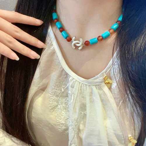 香奈儿彩色珠子双C项链