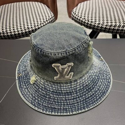Lv路易威登潮酷破洞做旧牛仔渔夫帽女韩版时尚 百搭个性文艺品脸小
