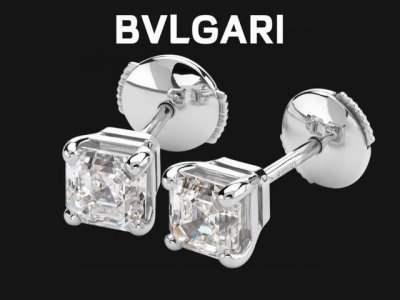 bv白金色Griffe公主方耳钉，单只耳坠1Ct主石。 +飞碟15