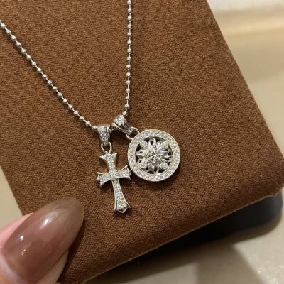 a5991 独家设计师款 十字架 罗盘 项链 中古高级风 不过时的时髦单品 通体S925纯银打造 可甜可飒 凹造型必备 自留推荐 电镀厚金 铂金色 拉伸粗链 纯