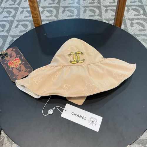 香奈儿Chanel空顶大帽檐太阳帽可扎马尾宽檐显脸小防晒遮阳帽子度假休闲渔夫帽