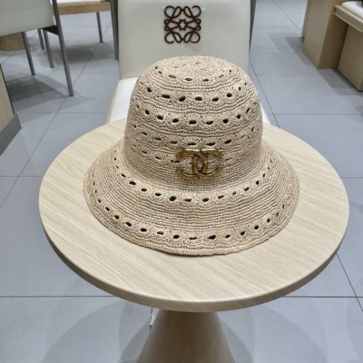 chanel香奈儿手工勾拉菲草帽女款遮阳帽2025新款渔夫帽子防晒出游夏海边沙滩帽