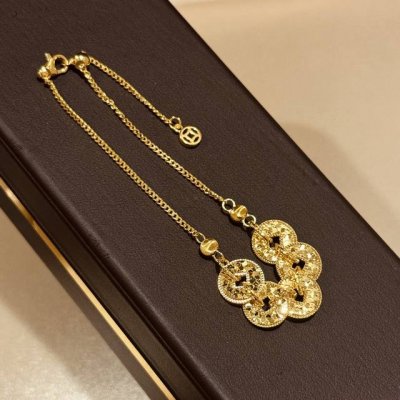 a5621 古法黄金工艺 财源滚滚 新中式碎碎冰古法黄金五帝钱手链高级感拉伸可调节 通体S925纯银材质 Cnc工艺 电镀厚金 黄金色 纯银手链