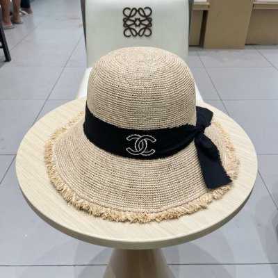 chanel香奈儿拉菲草帽女2025新款海边沙滩田园风遮阳防晒草编渔夫帽子拍照好看