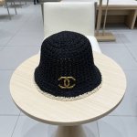 P80 Chanel香奈儿大头围草编镂空渔夫帽女夏季防晒遮阳盆帽显脸小可折叠拼色水桶帽