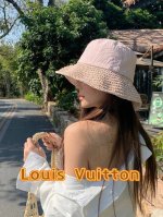 路易威登棒球帽 Louisvuitton镂空草编渔夫帽女2025年春新款大帽檐遮阳帽子显脸小海边度假盆帽
