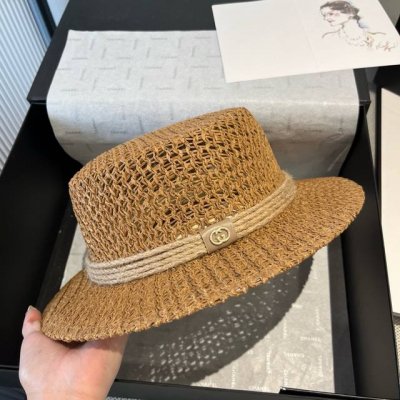 gucci古奇平顶礼帽 镂空遮阳帽 小礼帽 头围57Cm