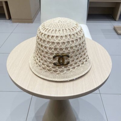 Chanel春夏镂空透气渔夫帽女出游防晒遮阳帽子时尚百搭显脸小水桶太阳帽