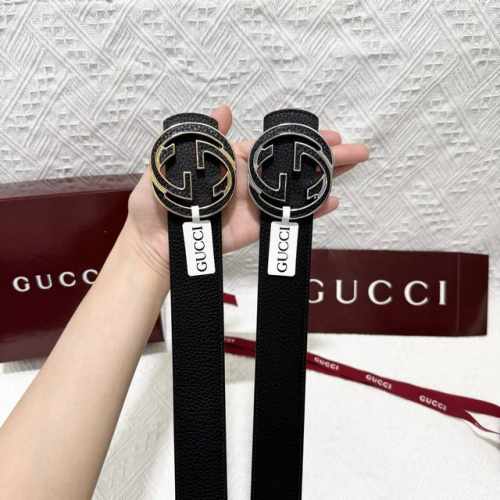 gucci 男士新款 4.0Cm宽 带身釆用双面荔枝纹头层牛皮 搭配新款贴皮Gg互扣式抛光铜金属扣头 双面可用 简单大气 时尚百搭
