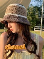 Chanel香奈儿遮阳草帽子女夏季草编镂空透气盆帽素颜百搭显脸小撞色水桶渔夫帽
