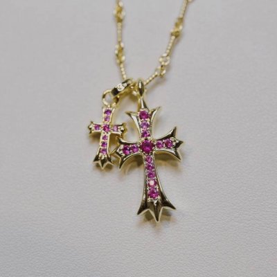 chrome Hearts 22K镀金红钻双十字架项链 22K镀金红钻双十字架项链