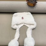 Moncler新款秋冬猫耳双尾两毛球针织帽防风护耳保暖时尚百搭可爱型毛线帽