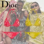90 Dior新款比基尼泳衣~动物印花吊带背心文胸内衣+三角裤两件套装， S.M.L Xl