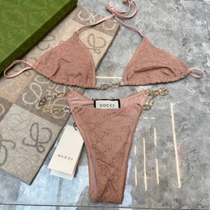 Gucci新款性感网纱比基尼泳衣~网纱蕾丝吊带背心链条文胸内衣 无胸垫 三角裤两件套装， 码数：S M L Xl