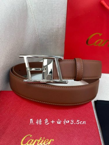 卡地亚针扣式皮带 Cartier标志 黑色与棕色牛皮双面皮带 浮雕 Cartier 标志 尺寸 宽35毫米 可调节