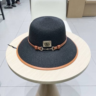 Gucci古奇新款圆顶帽 遮阳草帽 防紫外线帽檐 头围57Cm