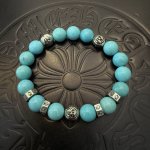 新款 专柜品质 Chrome Hearts克罗心 经典复古多元素绿松石手串手链 ，快手 Ins 小红书热门，凹凸造型不同的花纹设计风格呈现出与众不同 十字架童军