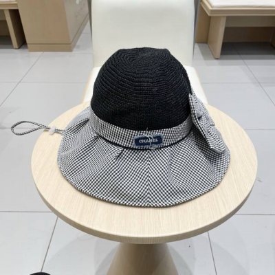 2025年新款格纹编织大蝴蝶结渔夫帽出游度假防晒遮阳帽子