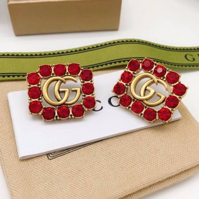 编号Ged0139 Gucci古驰新款红钻方形耳钉 超级漂亮的一款 闪闪水钻和做旧的古金