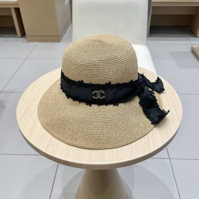 Chanel小清新蕾丝蝴蝶结草编渔夫帽子女韩版夏季出游防晒遮阳帽海边草帽