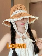 p90罗意威2025新款草帽蕾丝系带镂空草编女夏天出游防晒帽子沙滩太阳遮阳帽