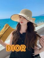Dior迪奥帽子女夏季遮阳防晒渔夫帽防紫外线大檐遮脸大头围显脸小太阳透气