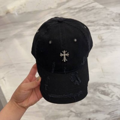 chrome Hearts 克罗心早春韩版时尚复古做旧破洞帽子磨损设计百搭棒球帽鸭舌帽