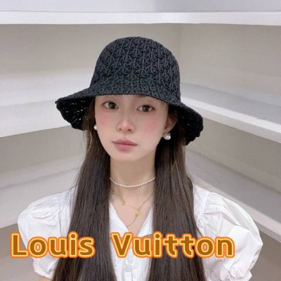 Lv路易威登韩国镂空薄款透气圆顶盆帽女编织渔夫帽春夏纯色系水桶帽宽檐遮阳