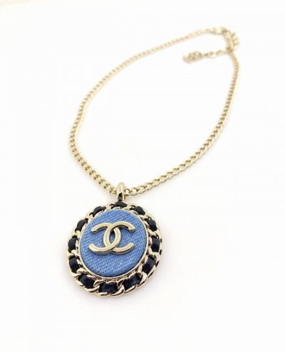 chanel 最新款蓝色圆形项链 一致Zp黄铜材质