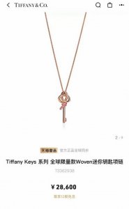 Tiffany Keys 系列全球限量款 Woven ，精工细作，咪金电镀，Cnc刻字， 迷你钥匙项链、Tiffany Keys 系列Woven 钥匙项链，及T
