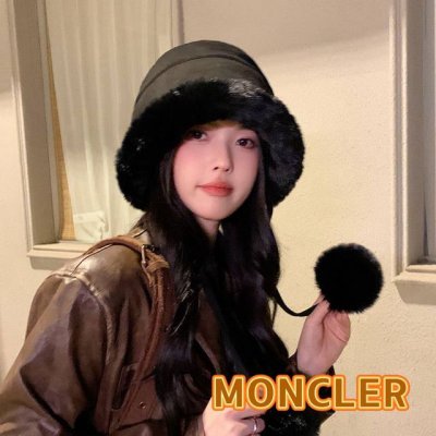 Moncler潮牌蒙口凌誉麂皮绒球球渔夫帽加厚加绒保暖百搭滑雪护耳雷锋帽