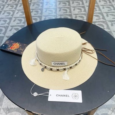 Chanel香奈儿 新款草编遮阳平顶草帽沙滩风 简约大方 百搭单品 出街首选 新款帽型超美腻 新品上架
