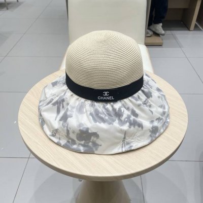 chanel香奈儿2025新款渔夫帽女夏防晒遮阳帽百搭印花太阳帽海边防紫外线沙滩帽