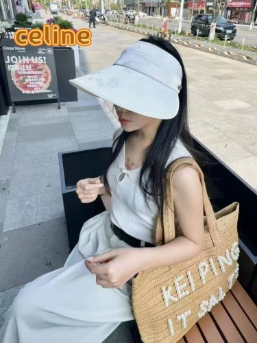 赛琳Cellne新中式国风花纹彩椒空顶遮阳帽女夏季出游大檐防紫外线显脸小时尚