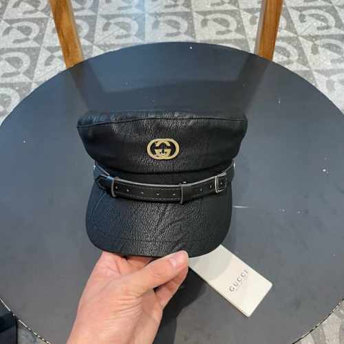 古奇Gucci2024新款时尚海军帽韩版显脸小平顶帽秋冬百搭皮檐复古英伦报童帽