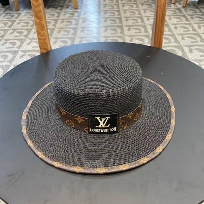 lv路易威登 新款皮边编织平顶草帽，出街必备超好搭配，赶紧入手！