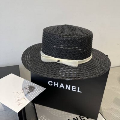 Chanel香奈儿平顶礼帽，镂空平顶帽，头围57Cm