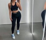 Celine新款高弹力健身短款瑜伽服运动套装~小背心修身提臀显瘦打底裤脚 s M L Xl