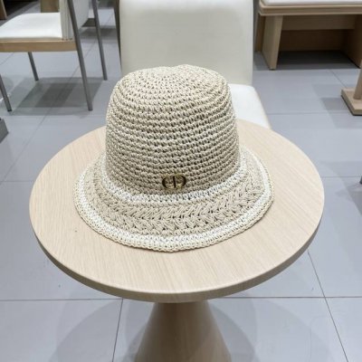 Dior迪奥草编渔夫帽女春季海边度假大帽檐甜美防晒草帽遮阳帽